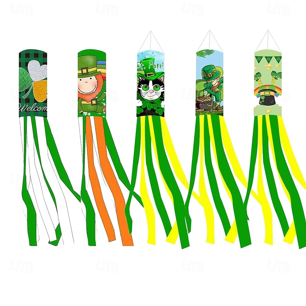 Szent Patrik-napi szélzsák zászló, ír dizájn, Szent Patrik-napi fesztivál dekoráció, színes kültéri szélzsák ünnepi ünneplésre, lóhere &lóhere design. 2026 - $8.99 –P1