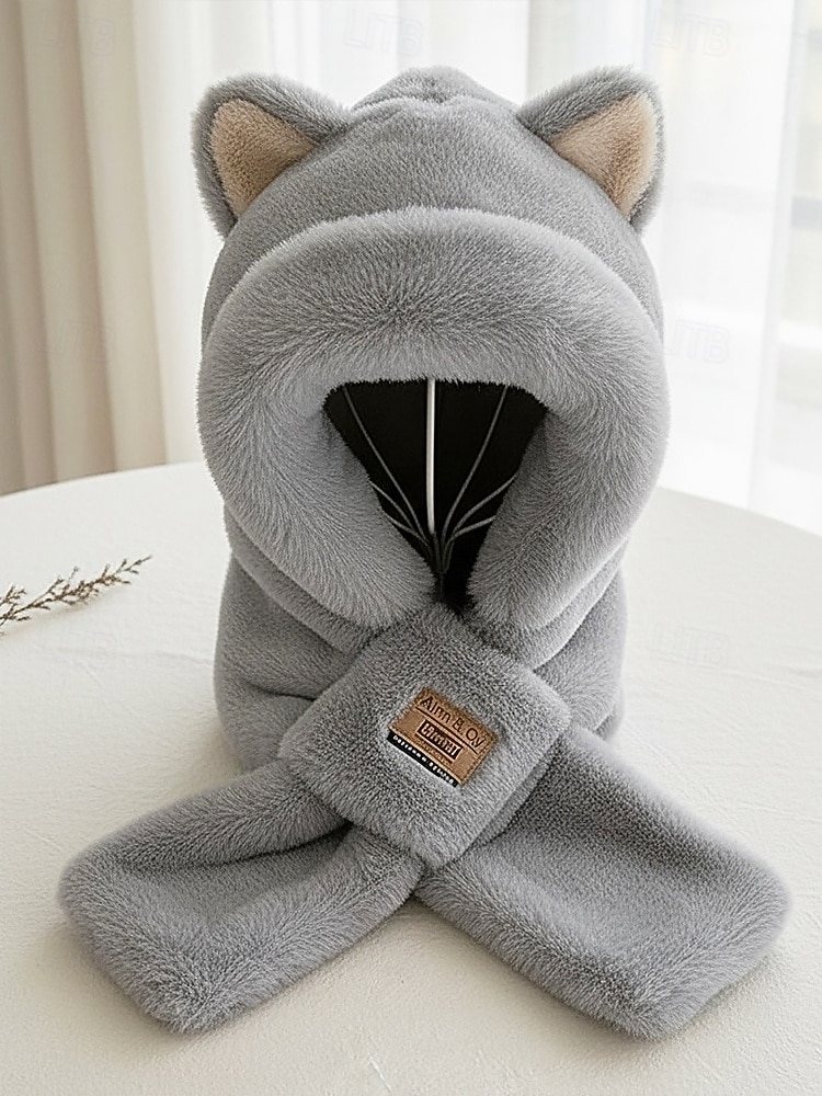 Женский шарф с капюшоном из искусственного меха – 2-в-1 шапка и шарф для ушей в нескольких цветах для карнавала зимнего косплея и костюмированных вечеринок 2026 - $11.99 –P4