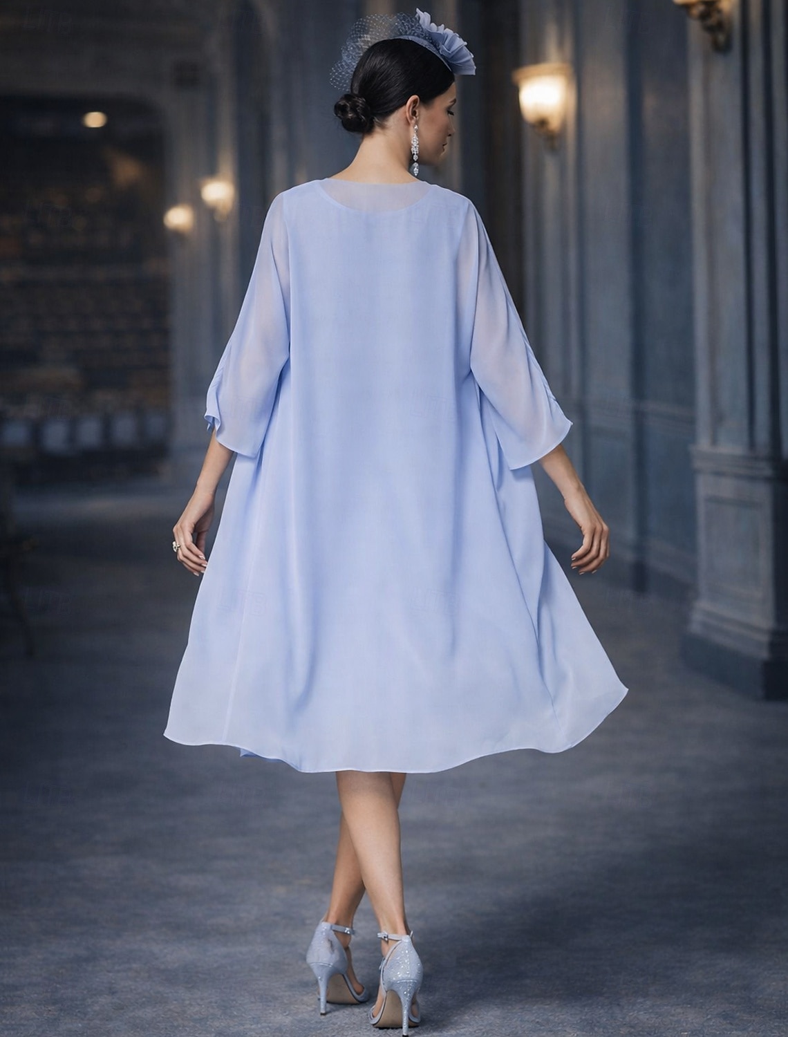 שני חלקים מעטפת עמוד באורך הקרסול שמלת אורח לחתונה שמלה לאם הכלה  ללא שרוולים עם תכשיטים אלגנטית אורחת חתונה מסיבת החתונה שיפון תחרה שמלות ז'קט עם אפליקציות 2026 - $146.99 –P2