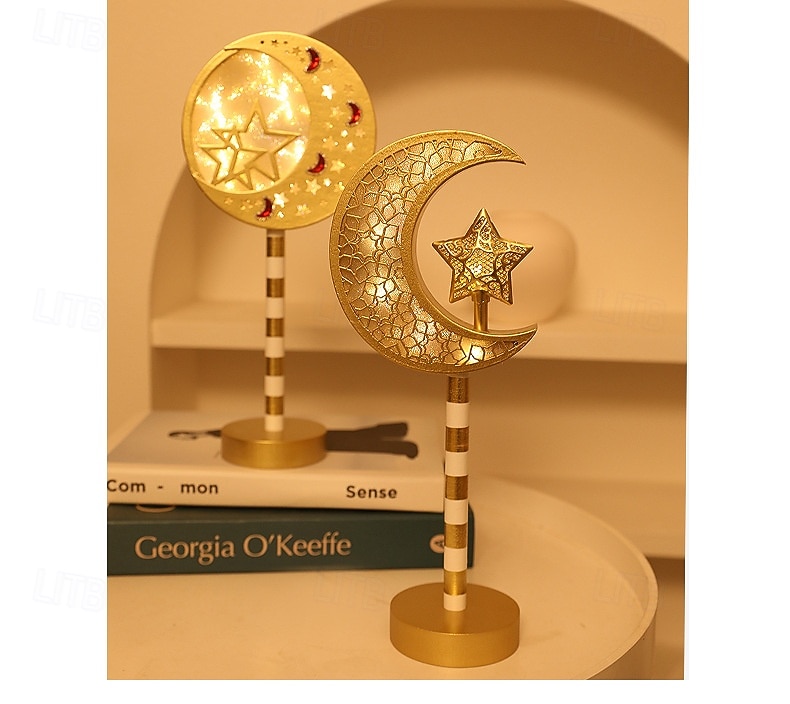 ramadan eid led dekoratív fényjelzés csillag hold vár beltéri hálószoba ünnepi hangulatú függőlámpa aa elemdoboz 30cm magasság 2026 - $13.99 –P9