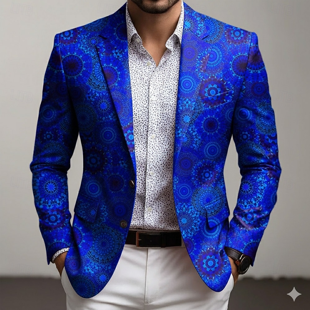 Herren Blumen Blazerjacke Mantel Bequem Atmungsaktiv Künstlerisch Lässig Lässig Täglich Party-Abendmode Tasche 3D-Druck Knöpfe Ganzjahres Fallendes Revers Langarm Blau Rote Braun 2026 - $85.99 –P2
