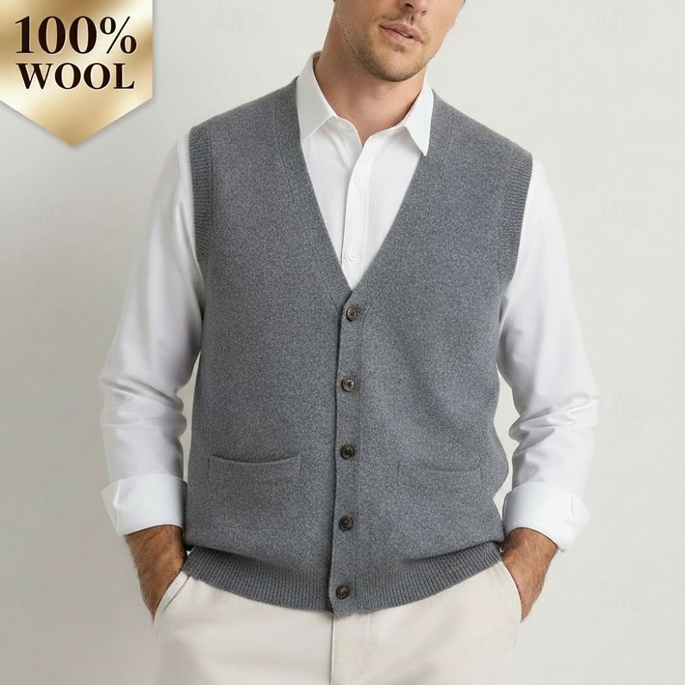 maglione cardigan da uomo in pura lana e cashmere di alta qualità, scollo a V, classico, lavorato a maglia, con tasche e bottoni, tinta unita, morbido, caldo e traspirante. del 2026 a $30.99 –P2