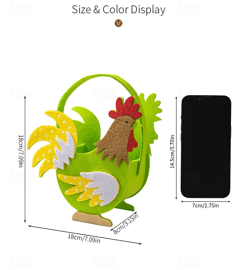 Set van 3 vilten opbergmandjes met paashaasjes en kleurrijke hanen, handzame draagtassen met cartoonfiguren, paas snoepbakken voor feestelijke decoratie, lente opbergspullen voor kinderen en 2026 - $15.99 –P9