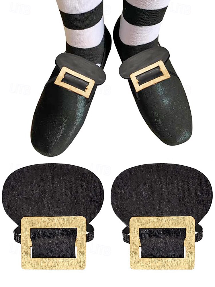 Schuhüberzüge für Herren zum St. Patrick's Day, schwarze Gamaschen aus Kunstleder mit goldener Schnalle, elastische Überzüge zum Hineinschlüpfen, Accessoires für Koboldkostüme zum irischen Fest, zur Parade und für Partys 2026 - $11.99 –P6