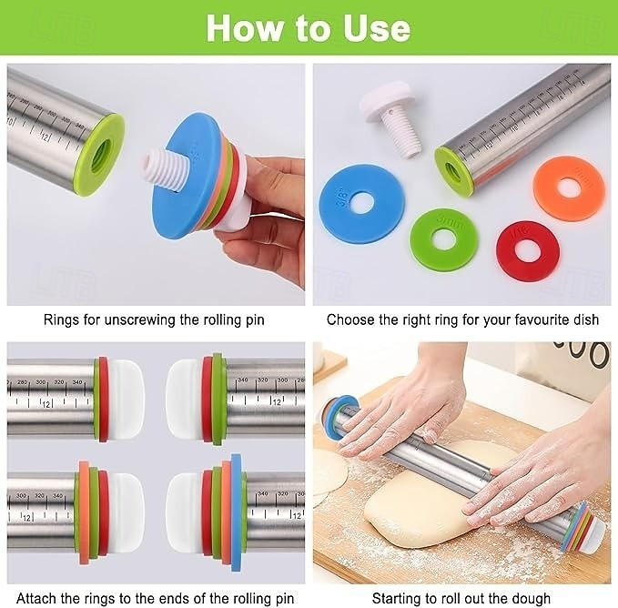 Deegroller met verstelbare dikte en mat, roestvrijstalen deegroller met maatverdeling, verstelbare dikte voor het bakken, inclusief mat en deegset voor gemakkelijk uitrollen. 2026 - $26.99 –P5