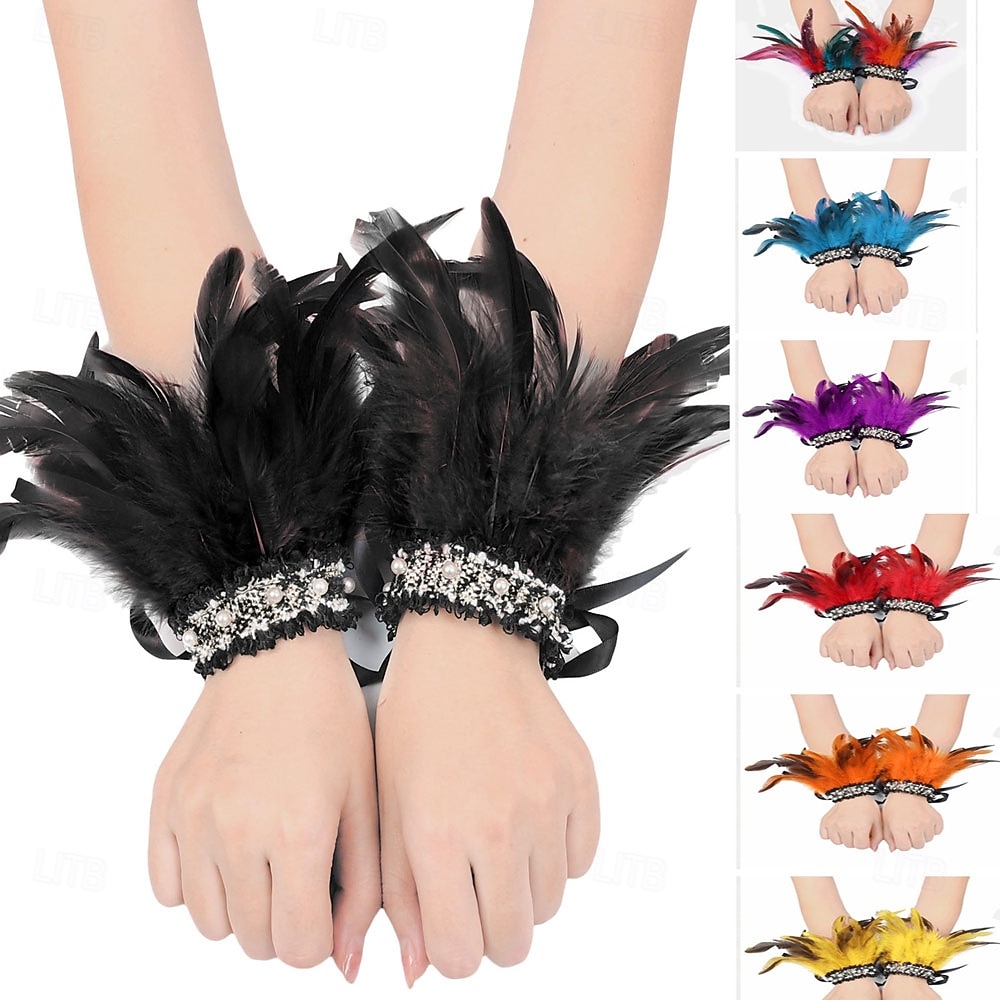 Carnaval 2026 Accesorios de Samba del Carnaval de Río Puños de Plumas para Mujeres Puños de Lentejuelas Brillantes con Plumas de Varios Colores para Danza en Brasil 2026 - $10.49 –P1