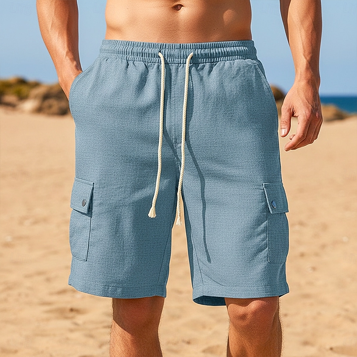 Herren Shorts Leinenshorts Sommershorts Strandshorts Kordelzug Elastischer Bund Einfach Komfort Atmungsaktiv Knielang Täglich Outdoor Strand Urlaub Mode Blau Schwarz Unelastisch 2026 - $25.99 –P10