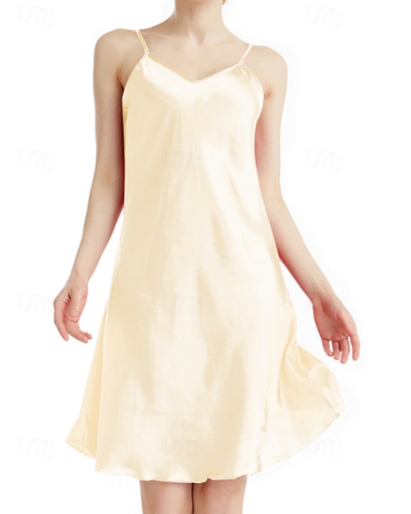 Mujer Bata de noche Casual Suave Satén Color puro Espalda al Aire Vestidos Diario Hogar Cama Sin Mangas Correas Azul cielo Negro Amarillo Rojo Morado Verano Delgado 2026 - $22.99 –P18