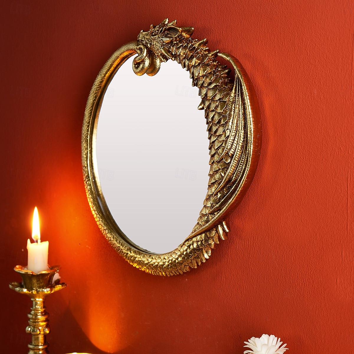 Vintage Gold Resin Flying Dragon Wall Mirror, Detailed Gold Scales, Room Decoration, Craft Ornament for Daily Home Decor, Holiday, Party, Birthday, Special Occasions 2026 - $30.99 –P5