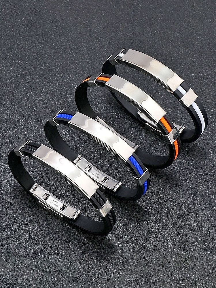 férfi rozsdamentes acél és szilikon karkötő, több színben kapható – stílusos és tartós, hétköznapi és hétköznapi viseletre egyaránt alkalmas 2026 - $5.99 –P4