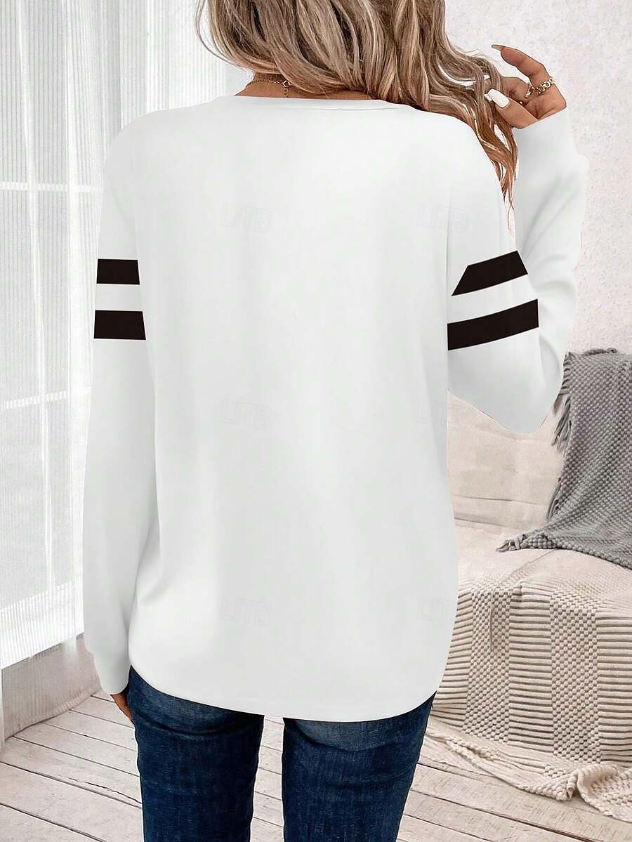 Per donna Maglietta Stampato Grafico A righe Moda Casual Manica Lunga Girocollo Top Regolari Quotidiano Weekend Nero Bianco Estate Primavera Autunno del 2026 a $24.99 –P3