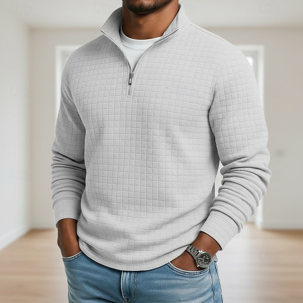 Муж. Вафельный тройник Футболка Футболка с четвертью молнией Длинный рукав Воротник-стойка Осень Зима Весна & осень Сплошной цвет Клетчатый Вязаная одежда Повседневные На каждый день Застегнуться 2026 - $22.99 –P9