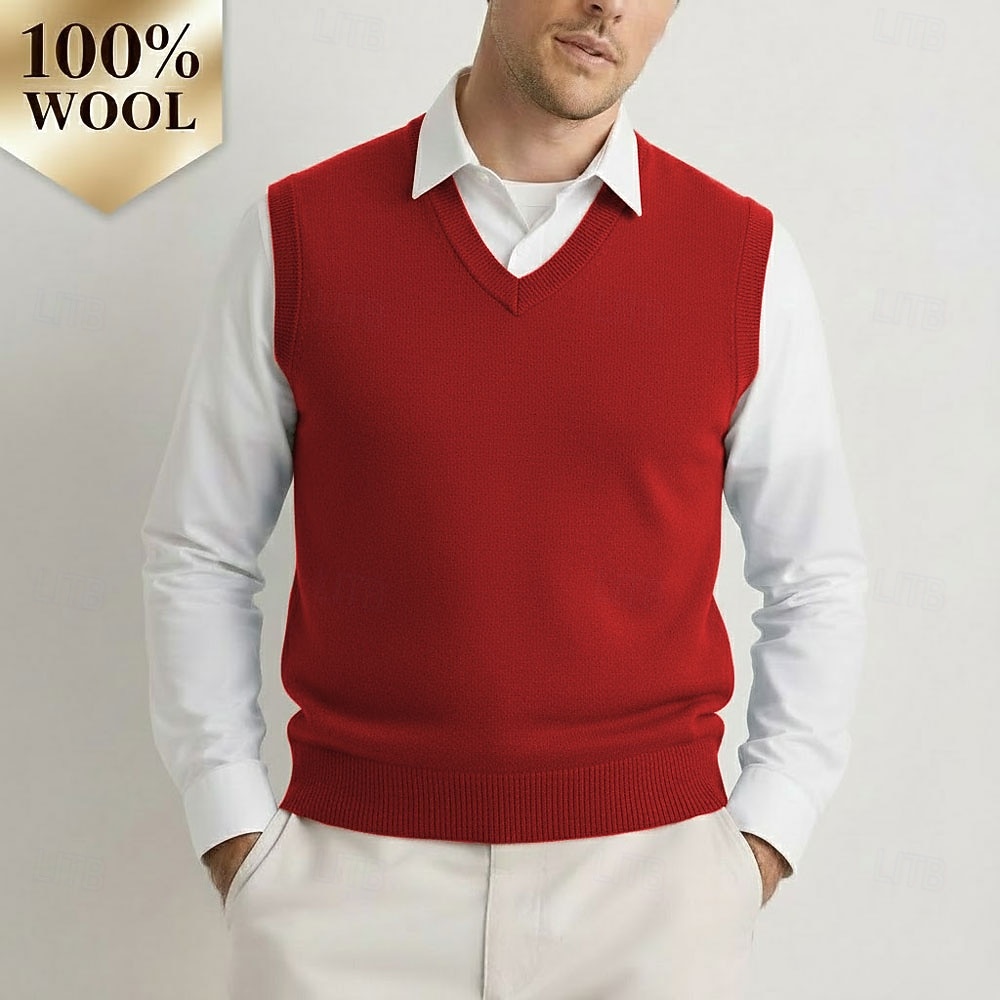 Ανδρικό γιλέκο από κασμίρ υψηλής ποιότητας με λαιμόκοψη V από καθαρό μαλλί, κλασικό πλεκτό πουλόβερ, απαλό, ζεστό, αναπνεύσιμο 2026 - $62.99 –P7