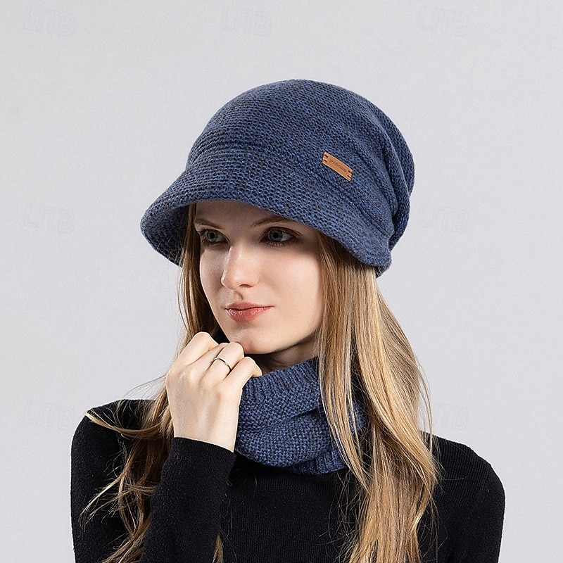 Ensemble bonnet et cache-cou en maille pour femme, bonnet thermique doublé polaire avec visière et protection des oreilles, ensemble bonnet et écharpe chauds en maille pour les voyages de ski et de 2026 ? $21.99 –P9