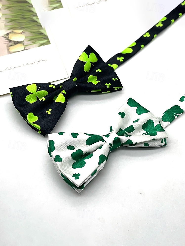 2026年 メンズポリエステル蝶ネクタイ、2色のクローバープリントデザイン、聖パトリックの日やカーニバルのお祝いに最適  コレクション – $9.99 –P5