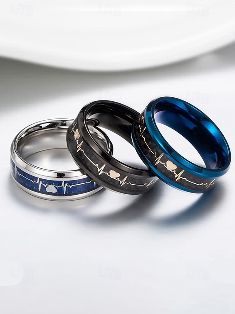 anello da uomo in acciaio inossidabile con battito cardiaco e design a cuore, disponibile in più colori: perfetto per San Valentino e per l'uso quotidiano del 2026 a $7.99 –P6