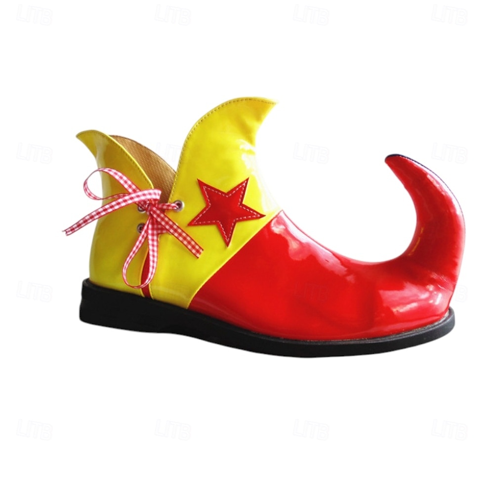 Zapatos de payaso a rayas de Mardi Gras para hombres rojos y amarillos punta puntiaguda con tacón curvado divertido ajuste cómodo perfectos para carnaval y disfraces de payaso 2026 - $64.99 –P9