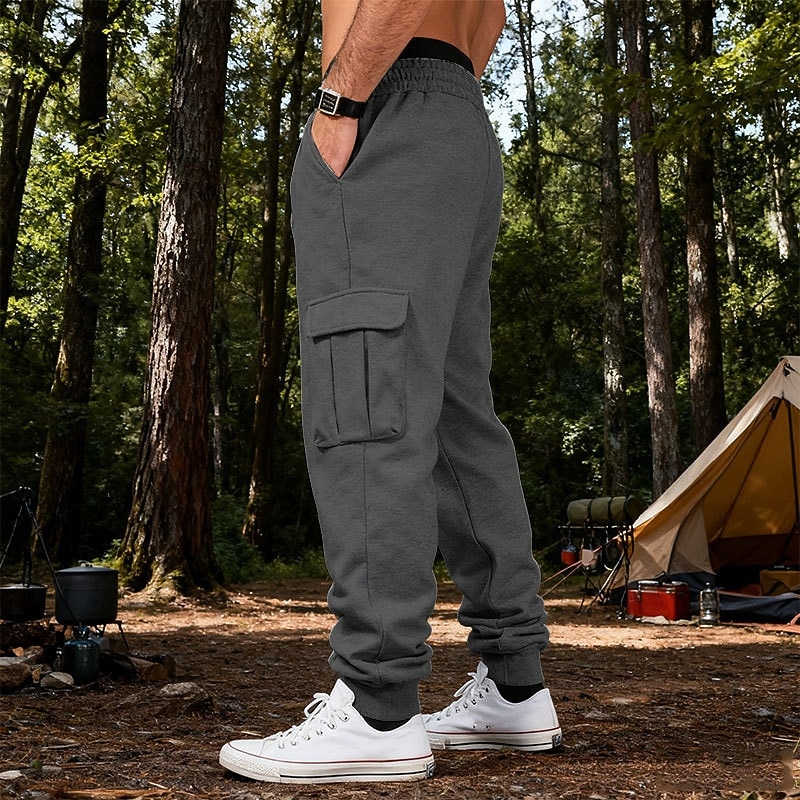 2026年 男性用 カーゴパンツ スウェットパンツ ズボン ストレートレッグスウェットパンツ ドローストリング ポケット 弾性ウエスト 平織り 履き心地よい ソフト カジュアル 日常 アウトドア 旅行度假风 ファッション ブルー ホワイト  コレクション – $25.99 –P7