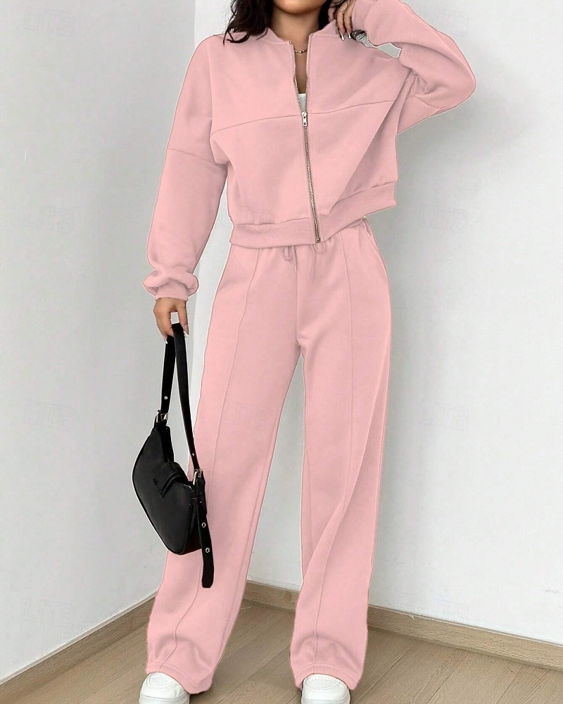 Per donna Tuta Set di Pantaloni Bolero Top Manica Lunga Collo alla coreana Tinta unica Coulisse Moda Streetwear Casuale Quotidiano All'aperto Nero Rosa Azzurro cielo Primavera Vestibilità regolare del 2026 a $49.99 –P8