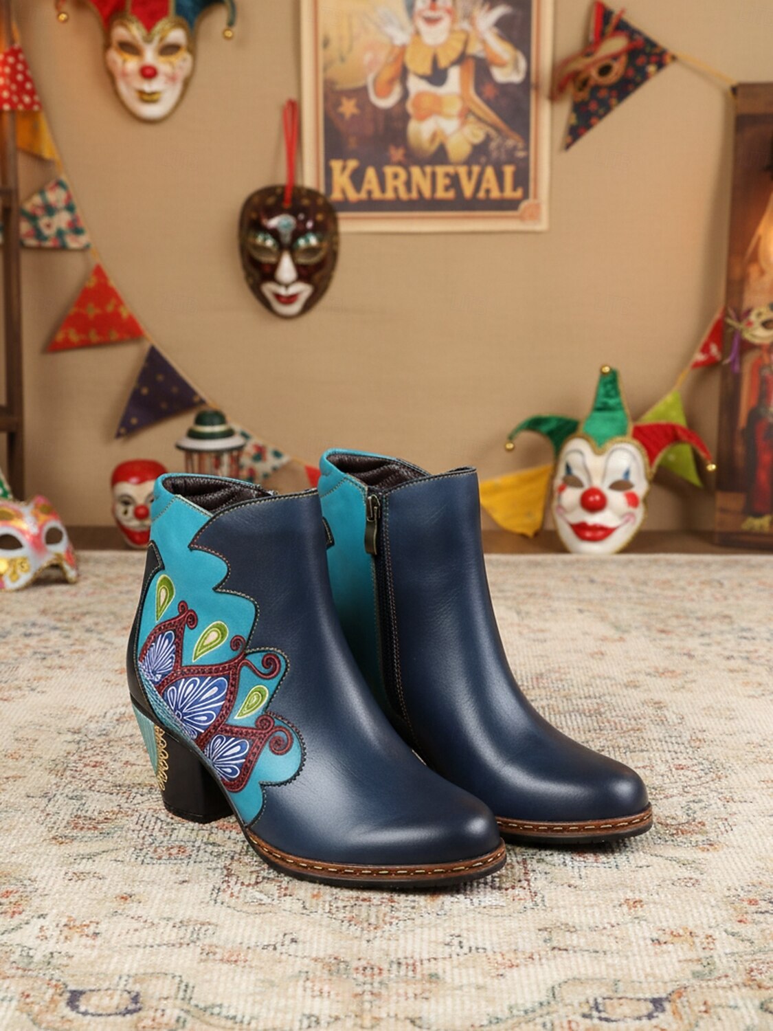 Γυναικεία Καρναβαλικά Μπότες Μπλέ Mardi Gras με Μπλοκ Τακούνι - Ποιότητα Δερμάτινη δέρμα Κεντημένο Vintage Λαογραφικό Στυλ Υποστηρικτικά Τακούνια για Παρελάσεις Κοστούμια Καθημερινή Χρήση και 2026 - $109.99 –P6