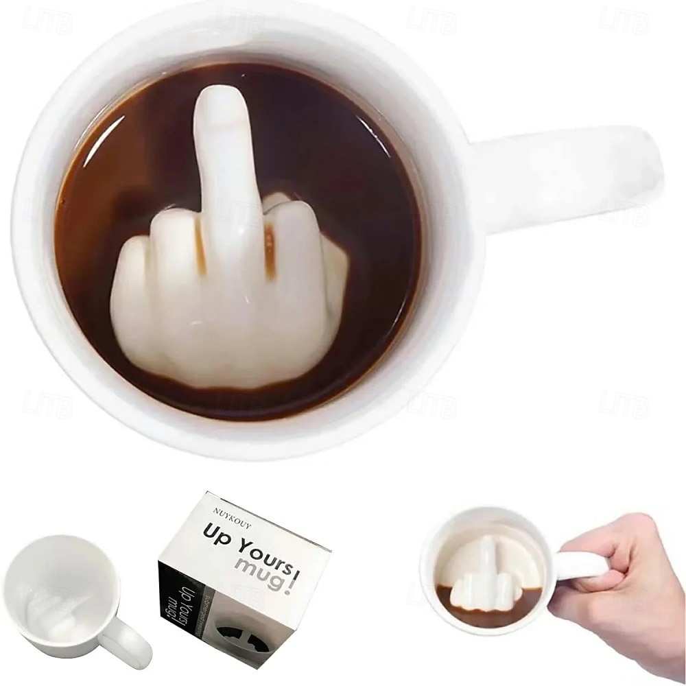 Taza de cerámica personalizada para el dedo medio, divertida taza blanca para café, leche, agua, té con asa para fiesta, Día de los Inocentes, interesante taza de cerámica personalizada para el dedo 2026 - $15.99 –P2