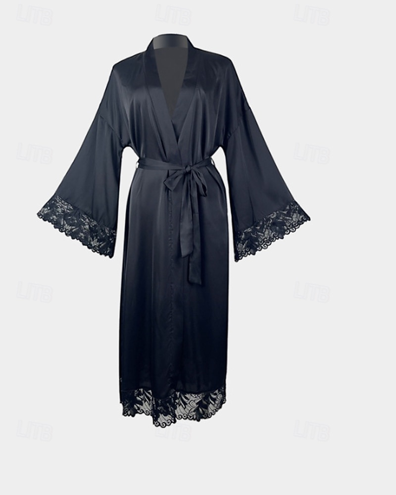 Femmes Robe Occasionnel Doux Satin Couleur Unie Dentelle Quotidien Maison Lit manche longue Col en V Noir Blanche Été Coupe régulière de 2026 ? $31.99 –P5