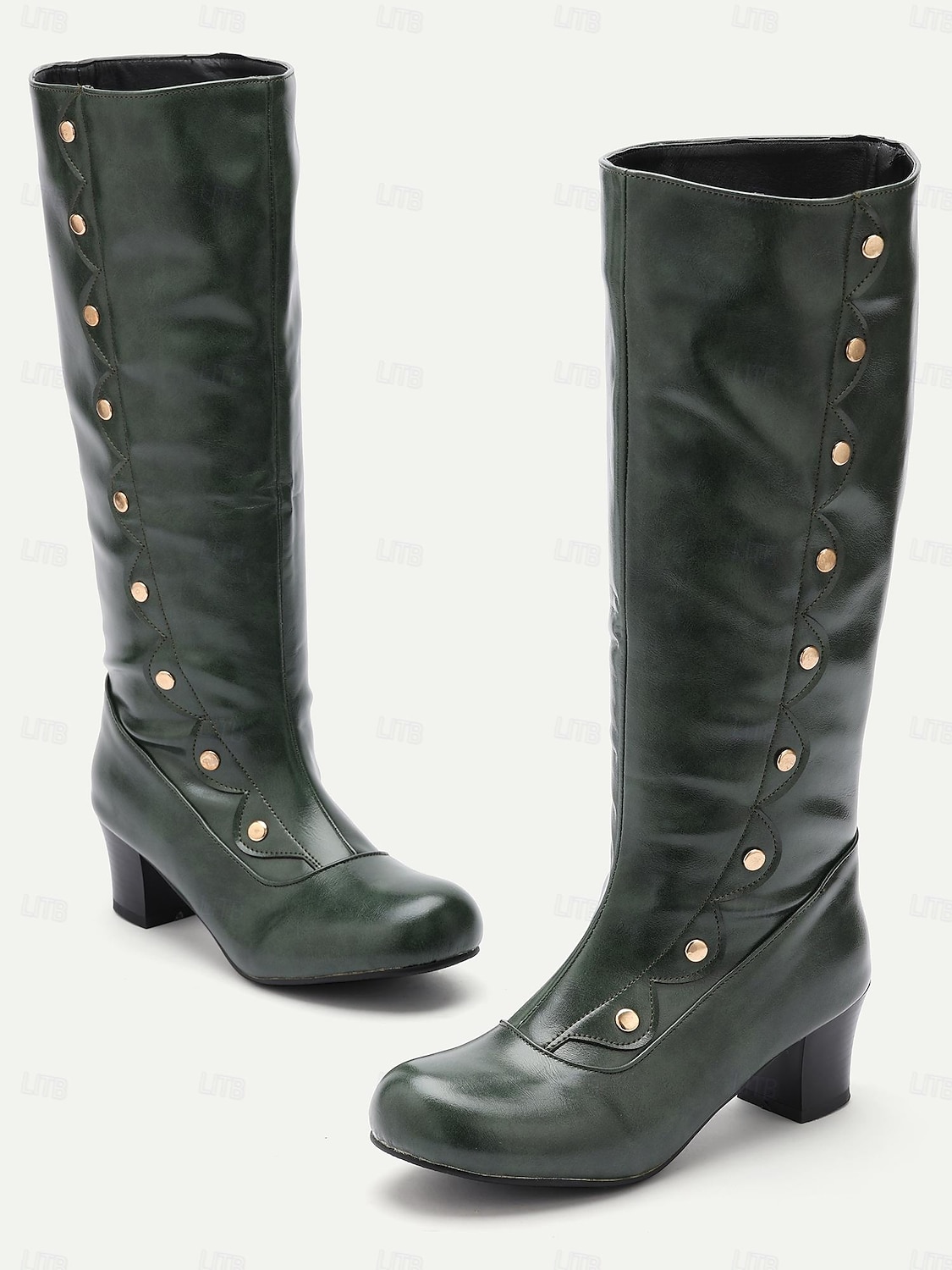 Women's Green Knee-High Boots with Button Detail – Stylish and Vintage Heeled Footwear for St. Patrick's Day Parades, Festivities and Celebrations 2026 - $64.99 –P4
