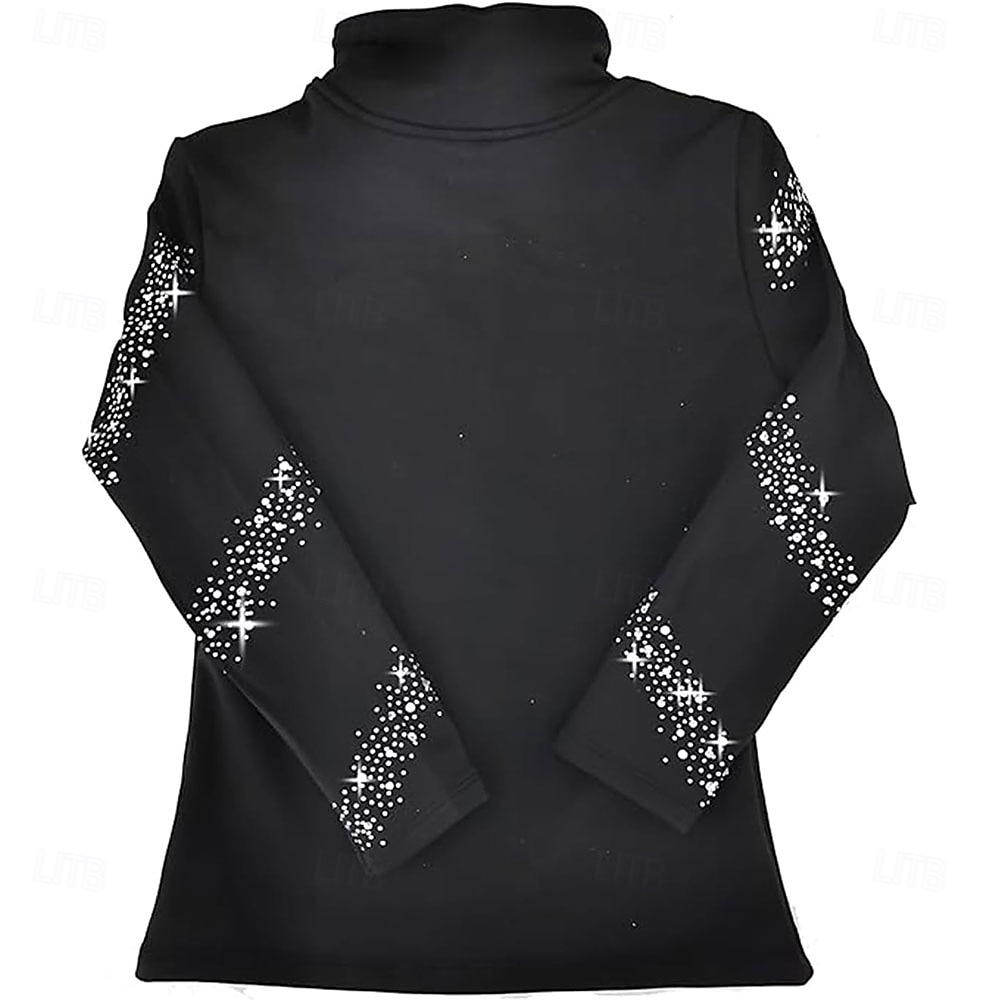 2026年 フィギュアスケート フリース ジャケット レディース ガールズ アイススケート ジャケット トップス ブラック ストレッチ トレーニング 競技 スケートウェア 保温 暖かい クリスタル/ラインストーン 長袖 アイススケート フィギュアスケート  コレクション – $89.99 –P2