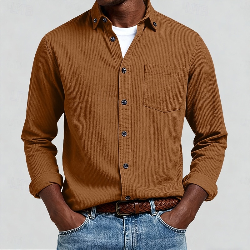Homens Camisa Social camisa de botão Camiseta de Veludo Camisola Azul Amarelo Vermelho Azul Marinha Verde Manga Longa Tecido Lapela Casual Ao ar livre Bolso frontal Roupa Moda Roupa de rua Casual de 2026 por $31.99 –P1