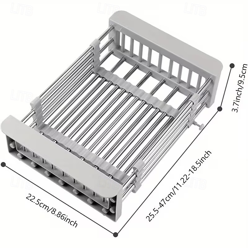 bővíthető rozsdamentes acél mosogató fölé helyezhető edénytartó &Összecsukható csepegtetőkosár konyhai szervező edényekhez, poharakhoz és zöldségekhez, többszintes kialakítás a hatékony mosáshoz és 2026 - $21.99 –P18