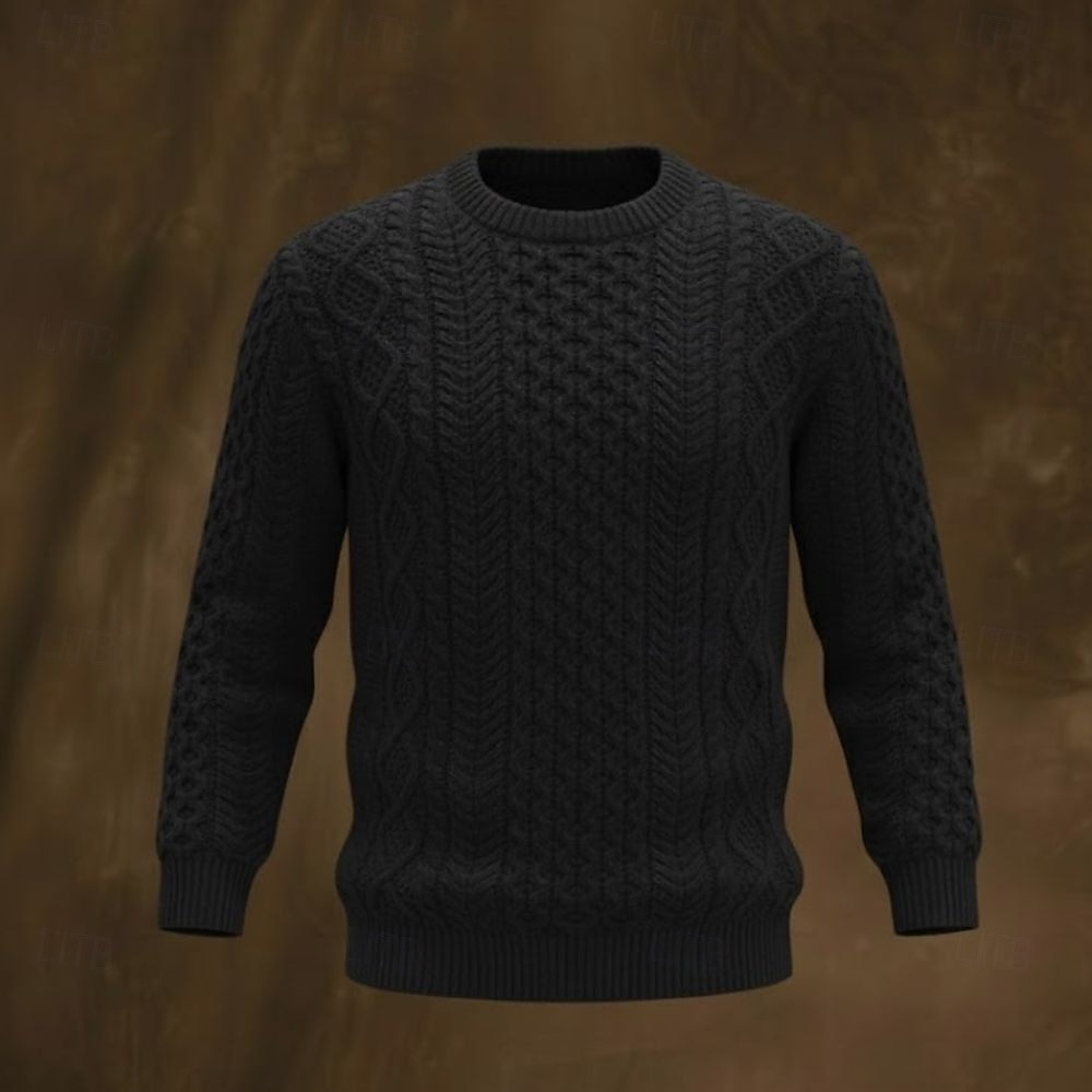 Suéter irlandés para hombre, suéter de punto, suéter de punto con cable acanalado, tops regulares, de punto, liso, cuello redondo, vintage, para mantener el calor, ropa de uso diario, ropa para salir, prendas de vestir, otoño e invierno 2026 - $44.99 –P8
