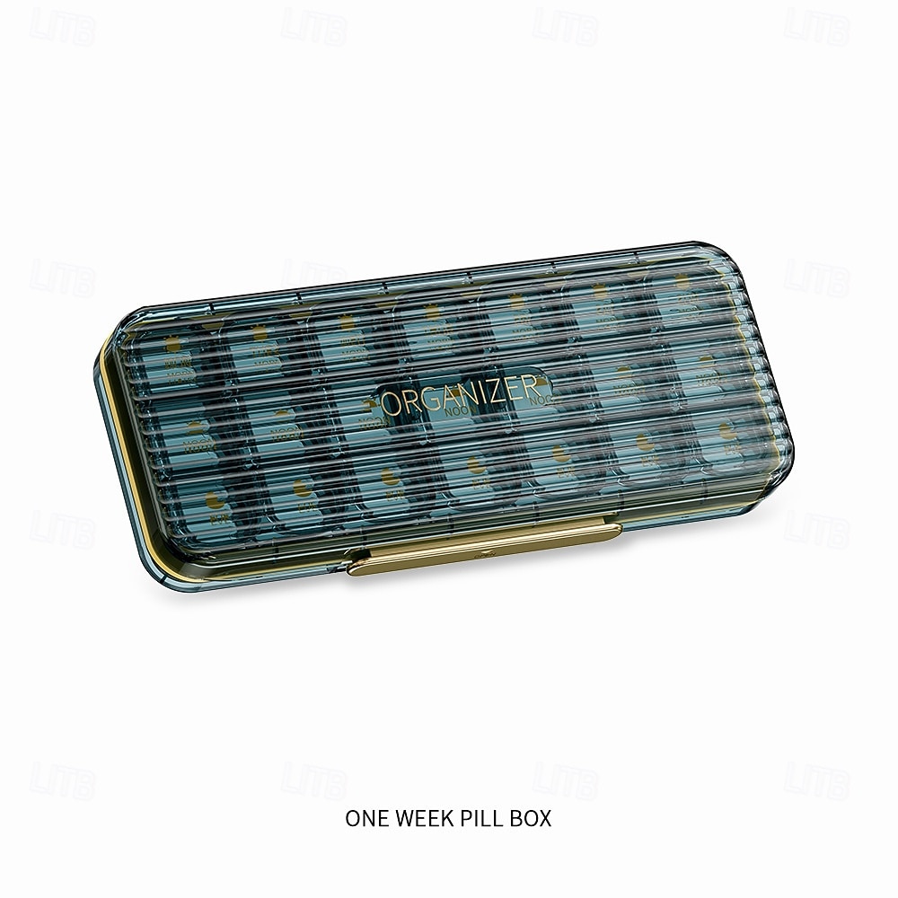 heti 7 napos gyógyszertároló doboz, hordozható gyógyszerrendező 14/21 rekesszel, nedvességálló utazó gyógyszertok mindennapi használatra, praktikus gyógyszertároló doboz 2026 - $21.99 –P14