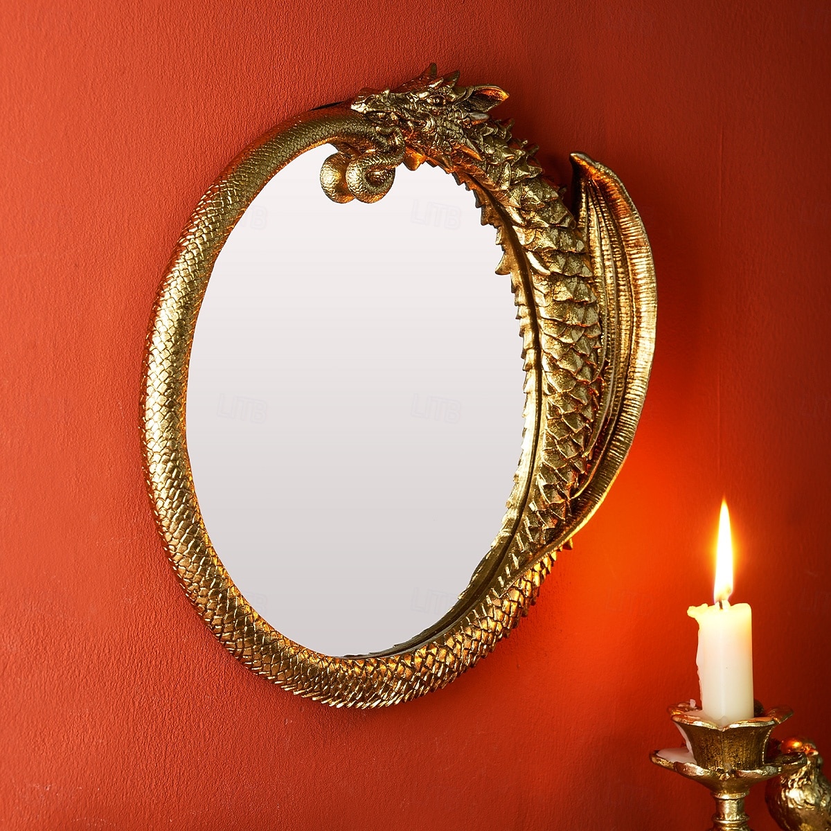 Vintage Gold Resin Flying Dragon Wall Mirror, Detailed Gold Scales, Room Decoration, Craft Ornament for Daily Home Decor, Holiday, Party, Birthday, Special Occasions 2026 - $30.99 –P6