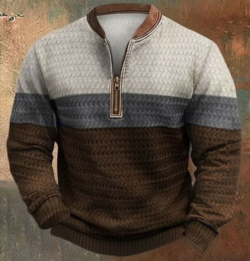 Homens Moletom Moletom com zíper Preto Marron Meio Zíper Bloco de cor Half Zip Imprimir Estriado Diário Desportos e Ar livre Feriado Poliéster Vintage Roupa de rua Casual Outono & inverno Roupa de 2026 por $29.99 –P1