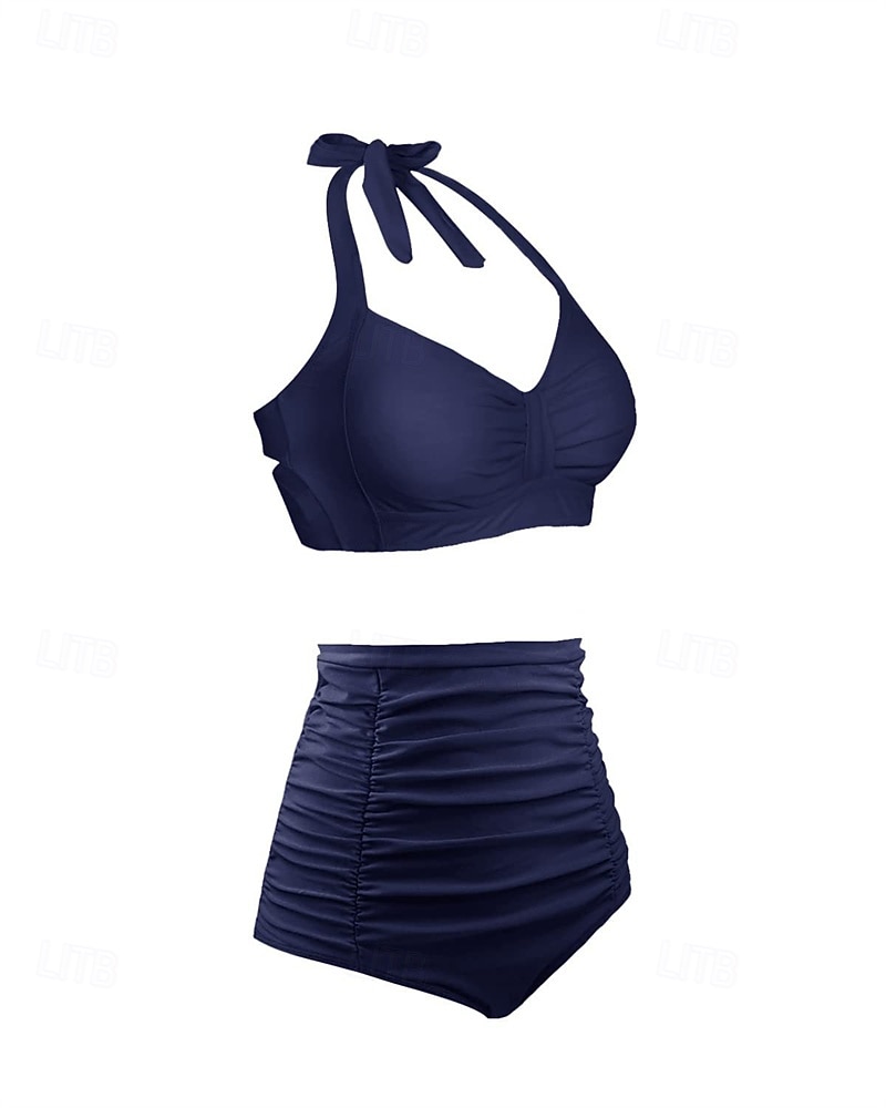Per donna Costume da bagno Bikini a vita alta con volant 2 pezzi Tropicale Senza schiena Protezione UV Alta elasticità Senza Maniche Costume da Bagno Surf Immersione Snorkeling Estate del 2026 a $15.49 –P20
