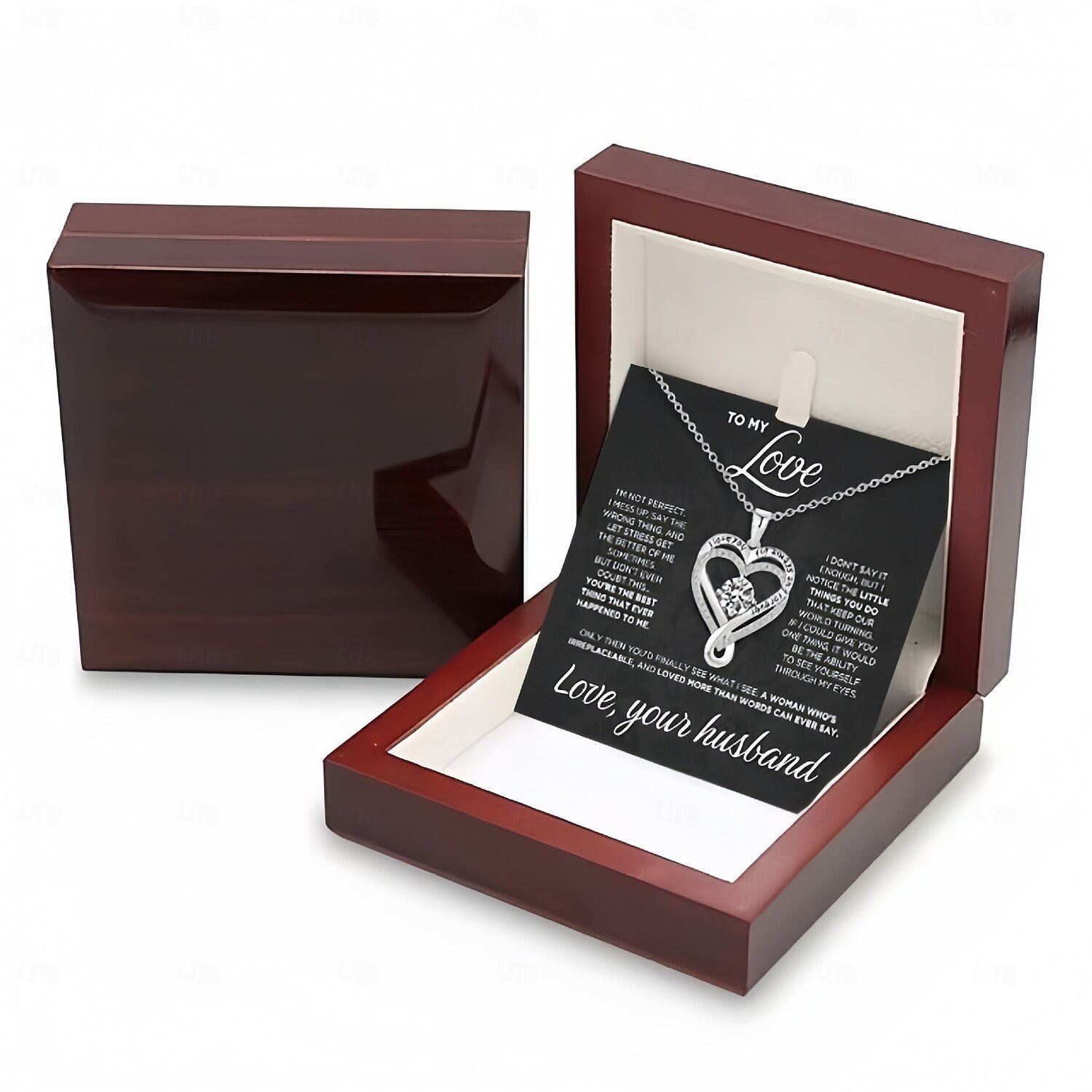 Náhrdelník "To My Love", náhrdelník z nerezové oceli pro ženy, dřevěná světelná dárková krabička, dárek pro manželku ke dni matek, Valentýna, výročí svatby, laserově gravírovaný vícevrstvý přívěsek 2026 - $29.99 –P7