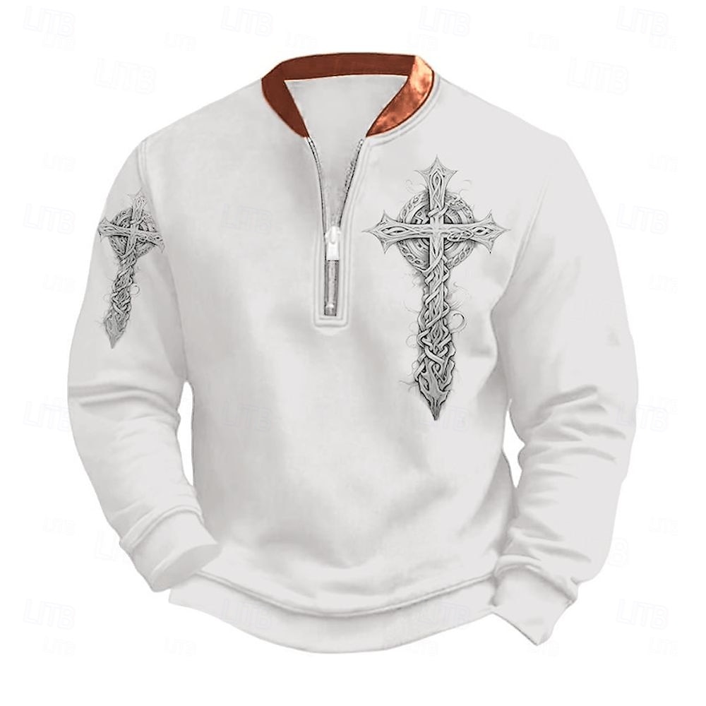 Men's Quarter Zip Sweatshirt White Gray Half Zip Cross Front Pocket Quarter Zip Daily Holiday Going out Polyester Vintage Streetwear Retro Fall Winter Clothing Apparel Hoodies Sweatshirts  2025 - $24.99 –P1