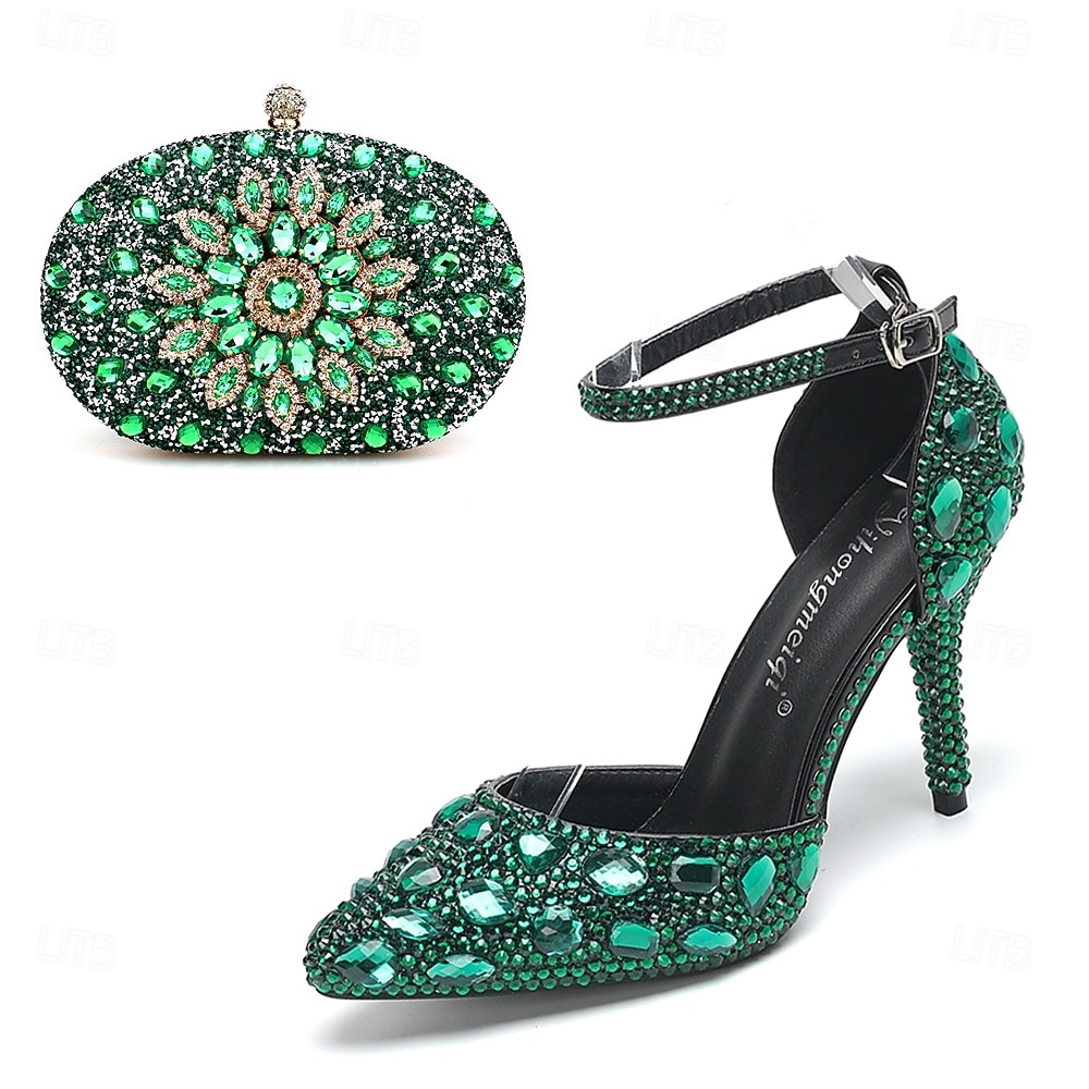 Damen Cocktail Club Party Strass Kristall Schnalle Stiletto Spitze Zehe Mode Niedlich luxuriös PU Schnalle Silber Rot orange Schwarz und Violett 2026 - $99.99 –P13