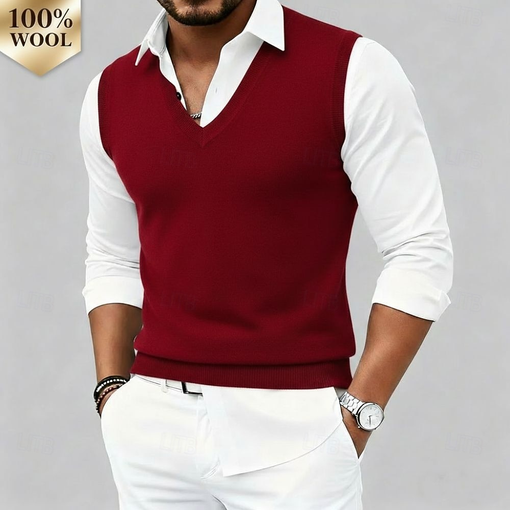 Pull sans manches pour homme en pure laine cachemire de qualité supérieure, col en V, maille classique, doux, chaud et respirant. de 2026 ? $79.99 –P2