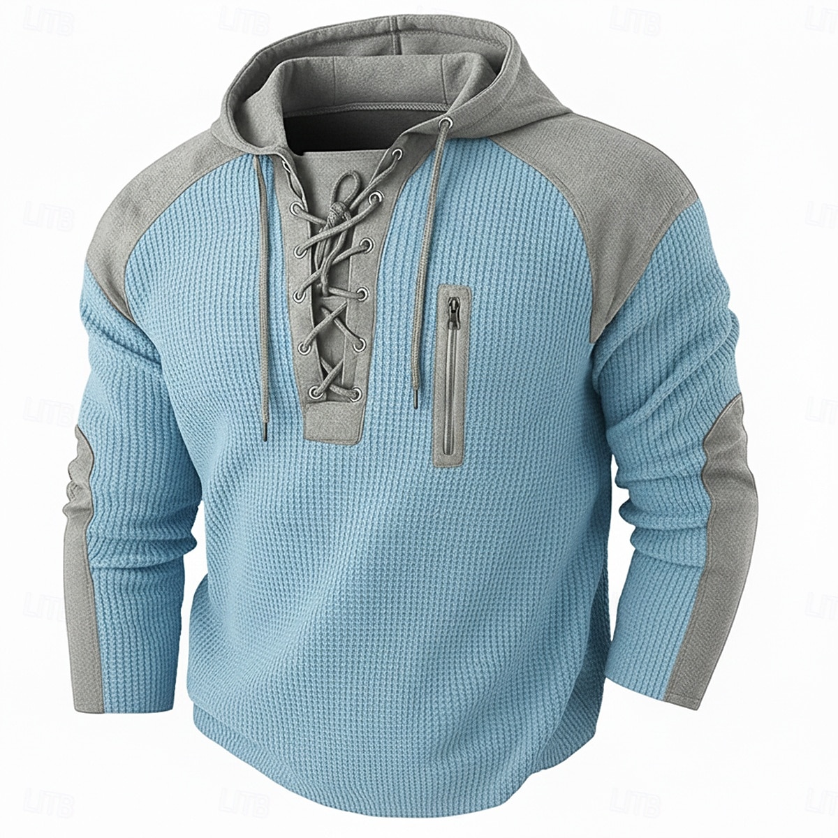 Men's Waffle T-shirt T Shirt Waffle Henley Shirt Long Sleeve Hooded Lace Up Neck Fall Solid Color Textured Traditional / Vintage Drawstring Casual Home Outdoor Light Blue Wine Black Top Tee for Men 2026 - $24.99 –P2
