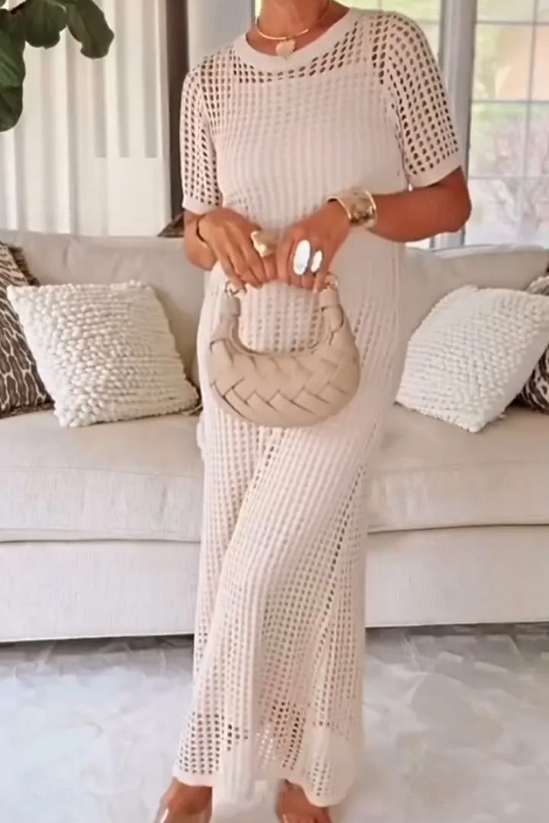 Mujer Conjunto de vestido Vestido de verano Vestido de cambio Vestido de Tul Elegante Casual Plano Ahuecado Vestido Midi Manga Corta Cuello Barco Exterior Playa Blanco Azul Marino Morado Verano 2026 - $51.99 –P2
