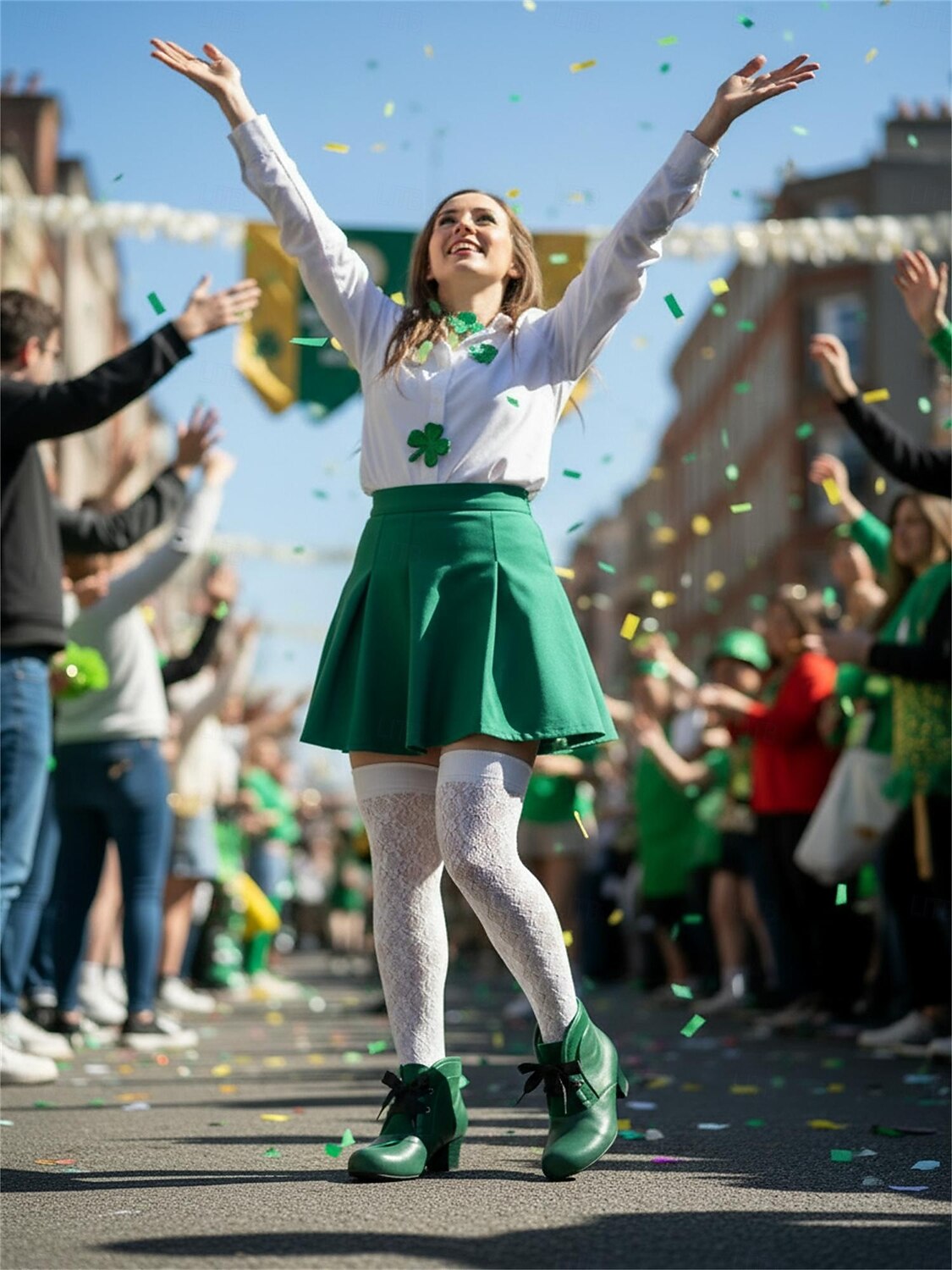 Damskie zielone, sznurowane botki do kostki z ozdobnym kokardką – stylowe i vintage na parady, uroczystości i festyny z okazji Dnia Świętego Patryka 2026 - $59.99 –P1