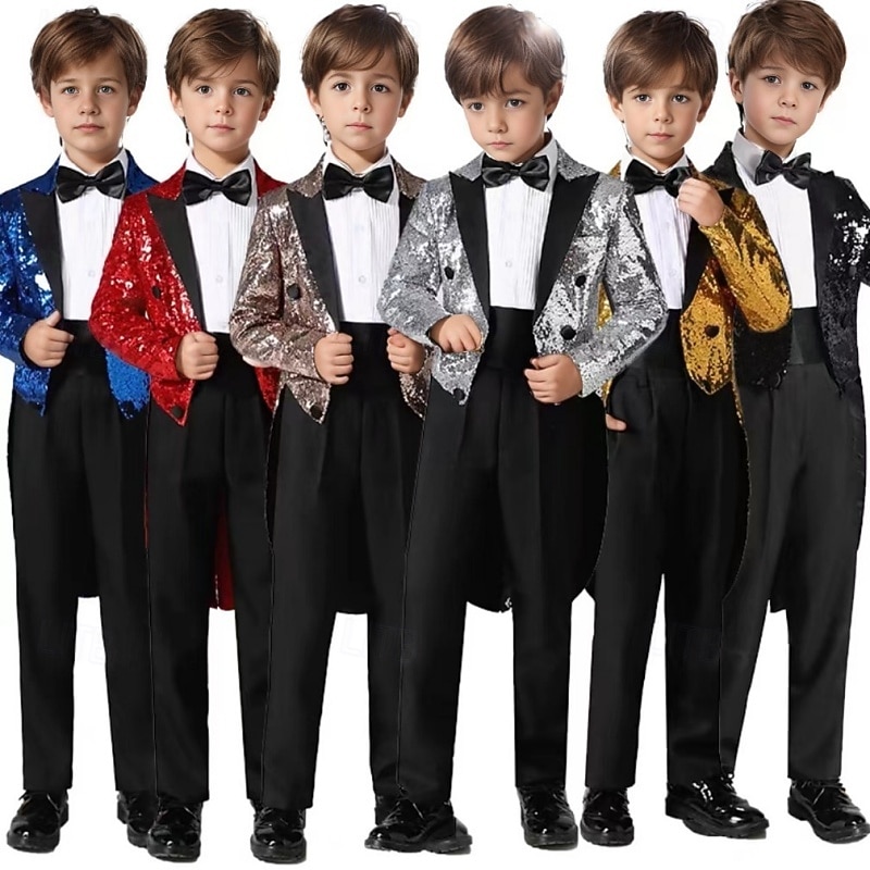 3 részes gyűrűhordozó öltöny fiú gyerek öltöny blézer &nadrág &nyakkendő fiú hivatalos öltöny hétköznapi kültéri party divat menő alapvető egyszínű kék ezüst fekete poliészter 2026 - $137.99 –P1