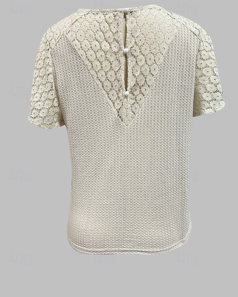 Femmes Tee-shirt Gaufre T-shirt Chemisier Hauts en dentelle Dentelle Patchwork Uni Actif ancien Manche Courte Col en V Hauts Réguliers Quotidien Fête Sortir Abricot Été Printemps de 2026 ? $21.99 –P6