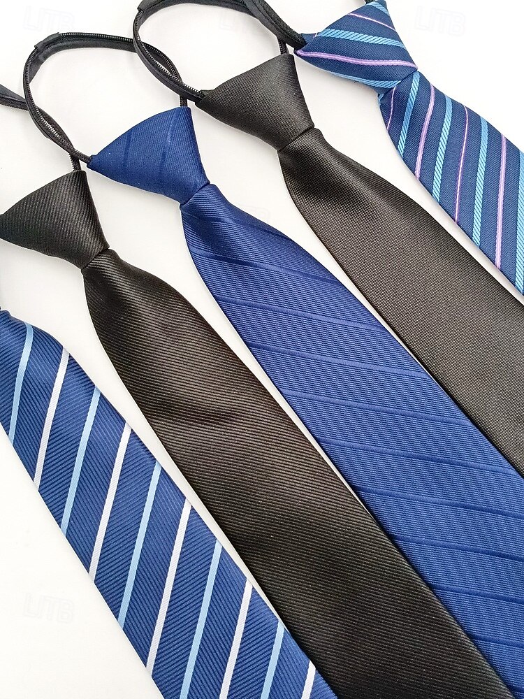 herrslips med dragkedja, färdigknuten slips i polyester med dold dragkedja, klassisk randig affärsmodell, flerfärgade alternativ, för bröllop, kontorskläder och eleganta vardagsevenemang 2026 - $11.99 –P2