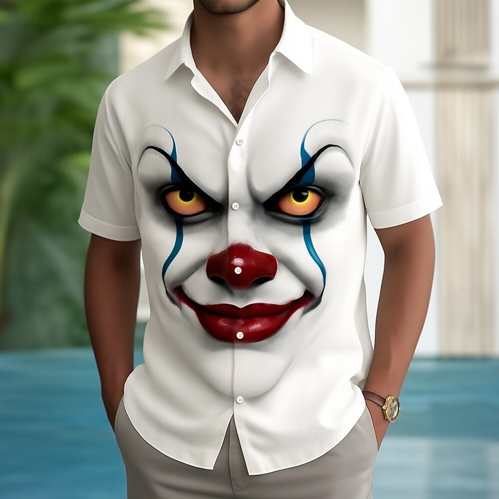 Bărbați Joker Desene 3D Față furioasă Cămașă Camașă cu nasturi Manșon scurt Amuzant În aer liber Concediu Vară Primăvară Răsfrânt Imprimare 3D cămăși cu guler Alb 1 Alb Alb 2 Alb 3 2026 - $25.99 –P2