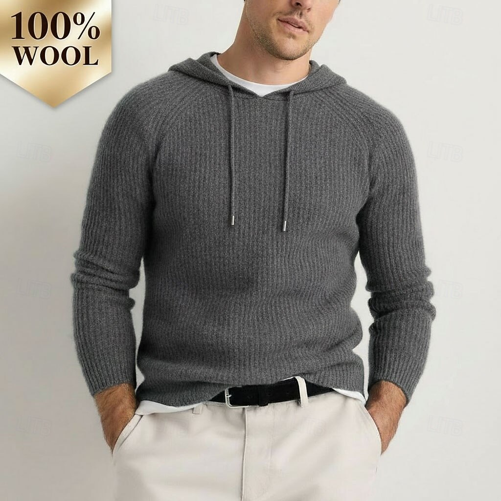мужской свитер из чистой шерсти премиум-класса, кашемир, классический трикотажный свитер с капюшоном и завязками, мягкий, теплый, дышащий 2026 - $152.99 –P1