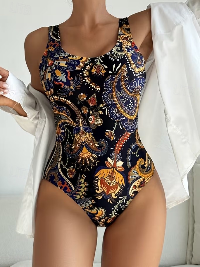 Γυναικείο One Piece μαγιό αδυνάτισμα με boho σλιπ παραλία καλοκαίρι γραφικά paisley U λαιμόκοψη χωρίς μανίκια 2026 - $25.99 –P1