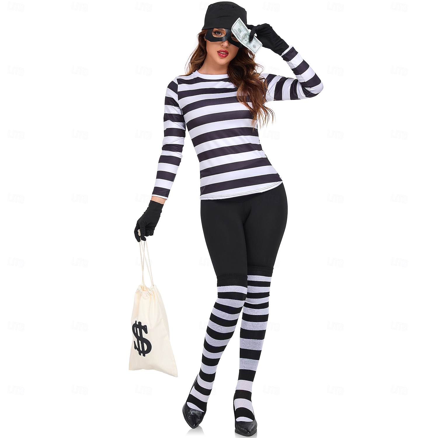 Costume di fantasia Ladro rapinatore di banche Costume Cosplay A strisce Adulti Per donna Halloween Carnevale Feste Performance Vestirsi del 2026 a $38.99 –P1