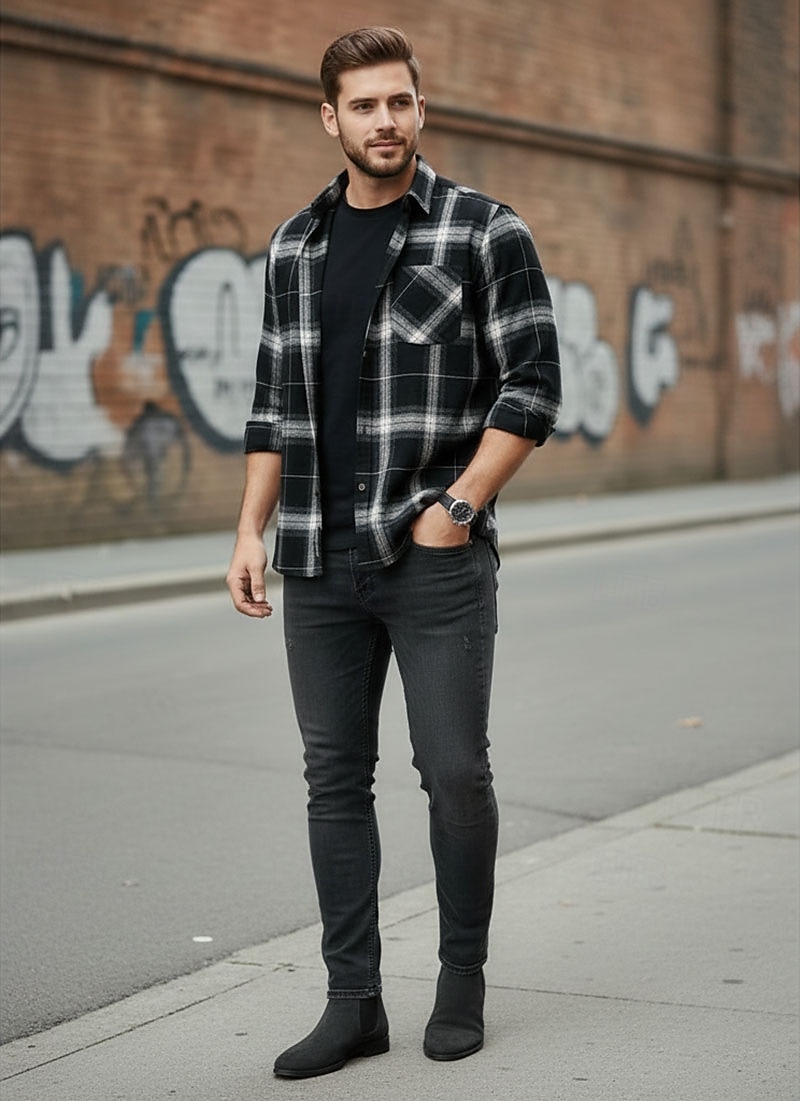 Men's Shirt Flannel Shirt Plaid Shirt Button Up Shirt Overshirt Plaid / Check Outdoor Daily Wear Blue Black Red Gray Long Sleeve Lapel Spring &  Fall Clothing Apparel 2026 - $27.99 –P3